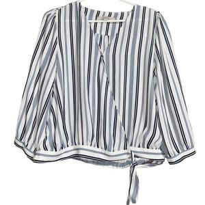 LOFT Women Striped Faux Wrap Blouse Top